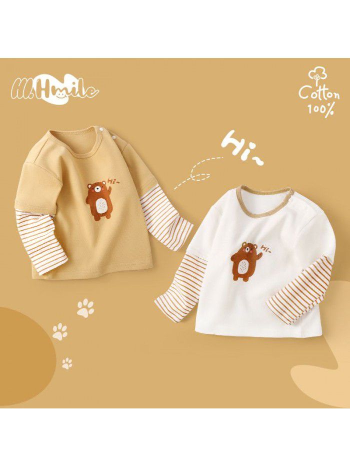 Spring and Autumn Children's Long Sleeve T-shirt All Cotton Baby Top Baby Clothing Bottom Shirt Baby Clothing Children's Clothing 