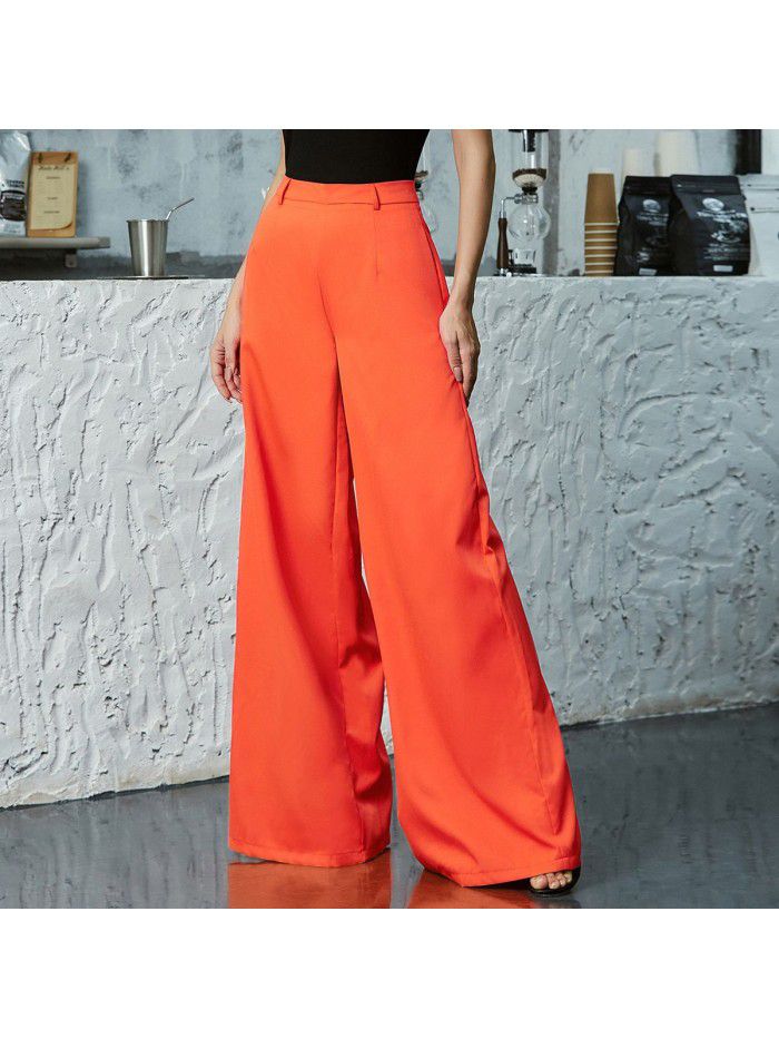 Solid color wide leg pants with a cool and sweet style for women 