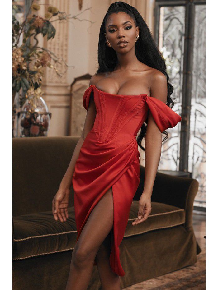 Solid color fishbone suspender sexy slit dress for women 