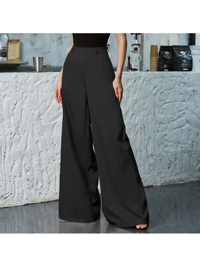 Solid color wide leg pants with a cool and sweet style for women 