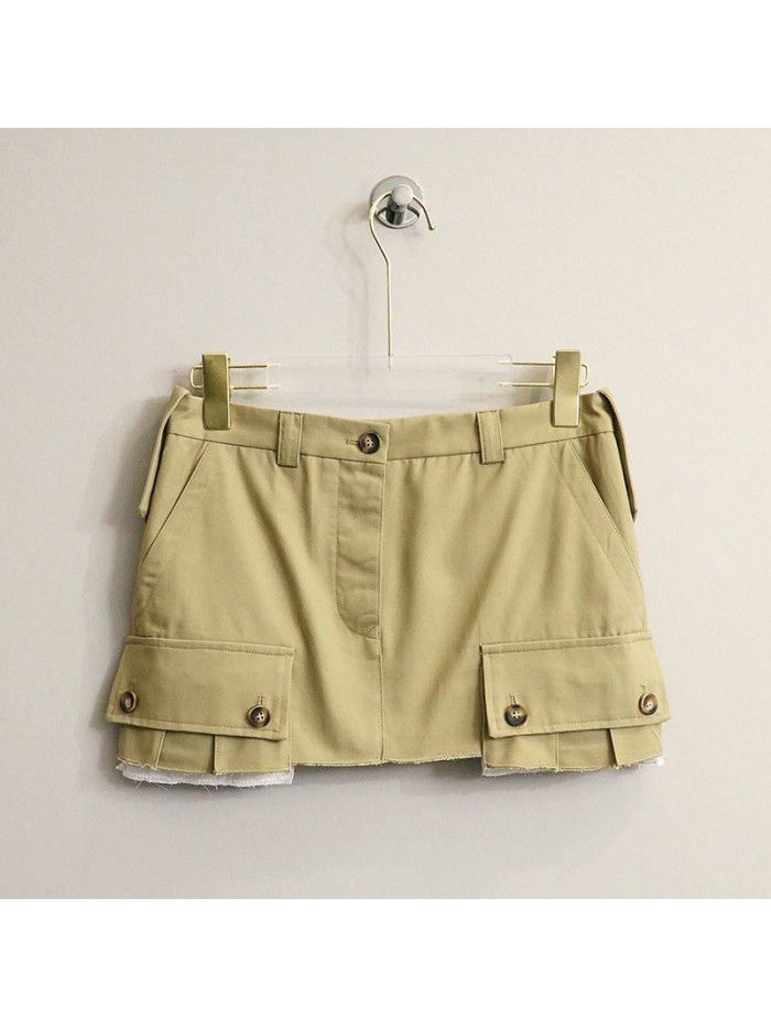 Cool Girls' Fashionable Patchwork Pocket Half Skirt French Spring/Summer New Versatile Mini Short Skirt Straight Tube Skirt Trend 