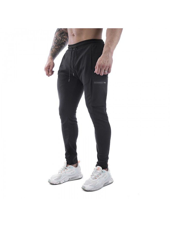 Men's sports pants stretch cotton casual small leg large zip pocket men's pants 