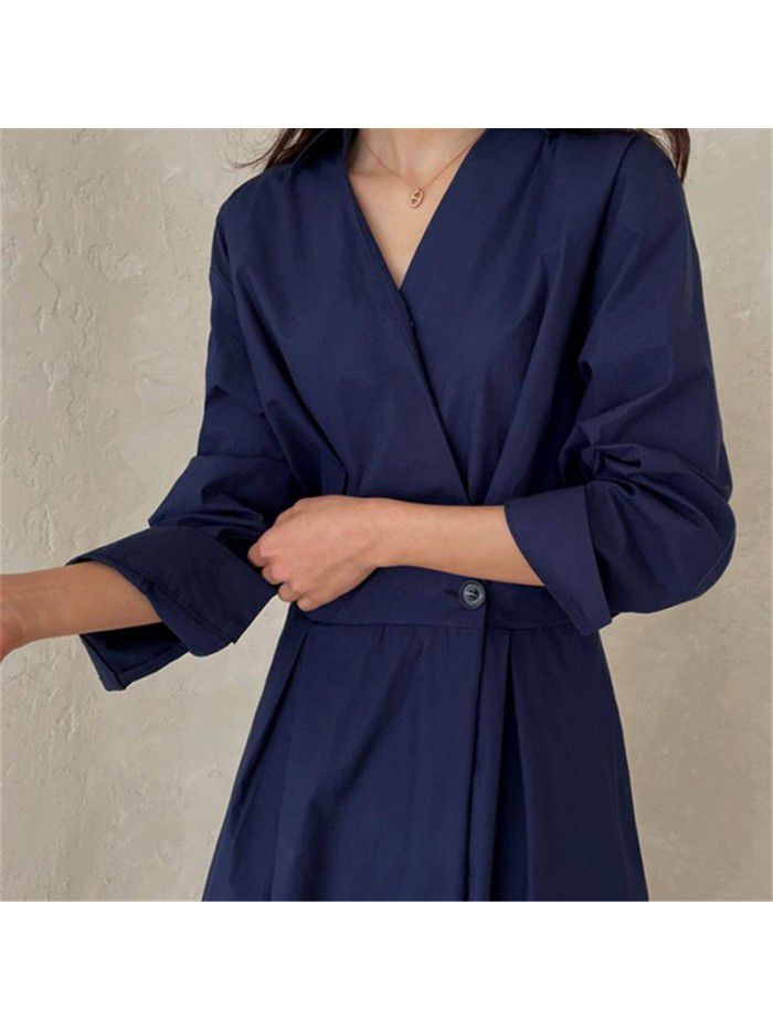 Loose oversized dress with elastic high waistline and slimming pullover bottom shirt casual student knee length skirt trend 