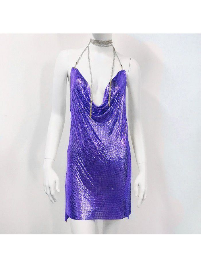 Women's Metal Sequin Dress Sexy Sweet Spicy Style Dress Water Diamond Sling Dress Women 