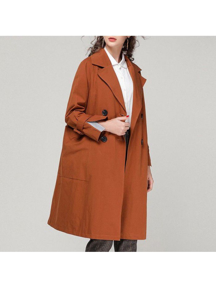 Women's winter striped split long sleeved tie up slim fit and slim temperament mid length windbreaker jacket