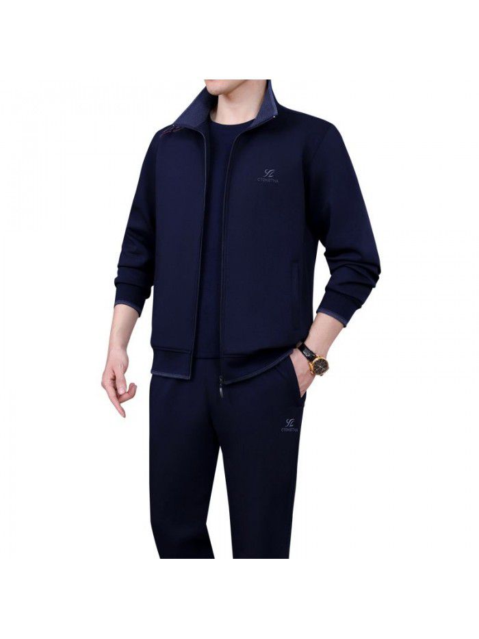 Sportswear 3-piece men's casual sports set Spring and Autumn Running middle-aged men's oversized clothing 