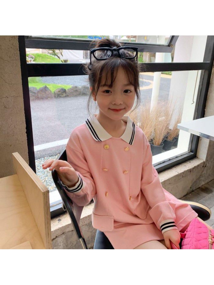 Girls' Autumn New Long sleeved T-shirt Girls' Fashionable Polo Dress Children's Fashion Long T Dress 