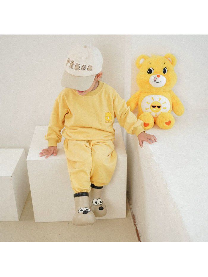 Girls' autumn clothing Korean children's clothing Autumn style solid color sports set Baby pure cotton sweaters and pants two pieces 