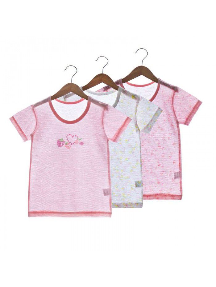 Summer breathable mesh cotton series T-shirt for boys and girls Short Sleeve T-shirt 3-piece set 