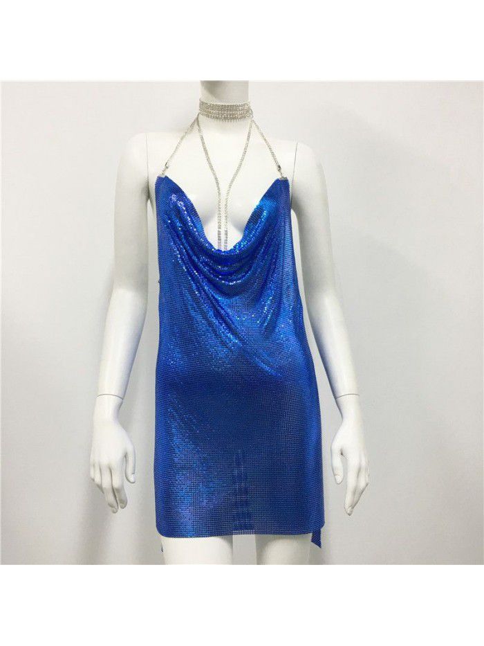 Women's Metal Sequin Dress Sexy Sweet Spicy Style Dress Water Diamond Sling Dress Women 