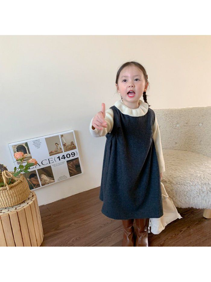 Girls' Korean version dress autumn new children's vest princess skirt knitted top baby clothes 