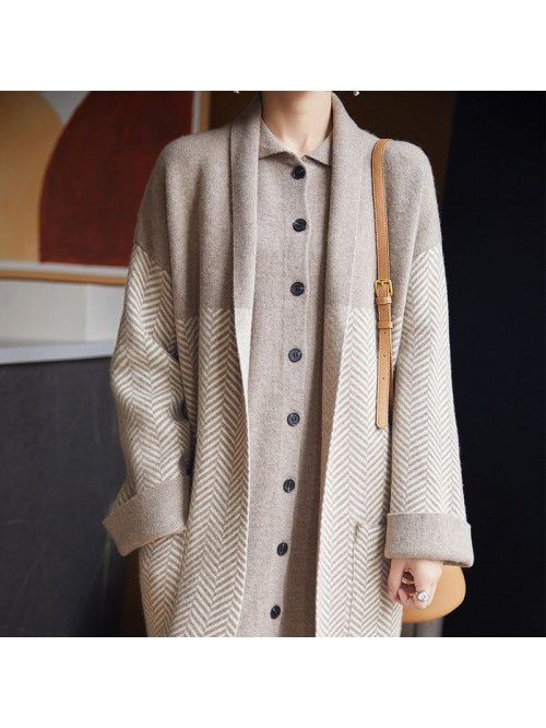 Winter wool coat buttonless four flat thickened wo...