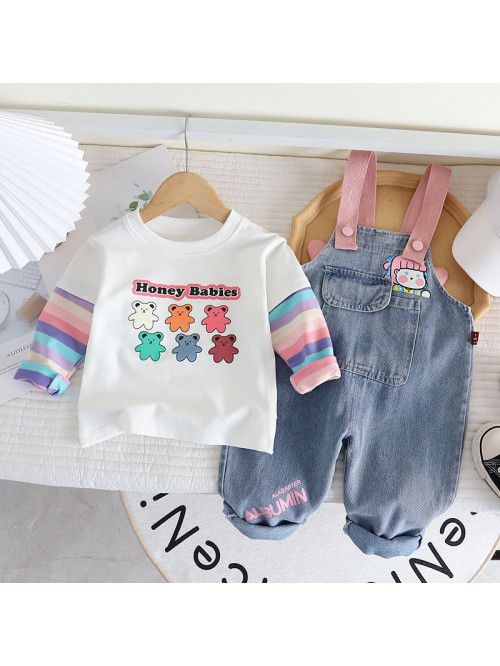 Girls' Autumn New Baby Girl Strap Trouser Set Cute...