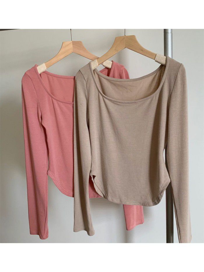 Basic slim fit big round neck pure desire bottom T-shirt female 