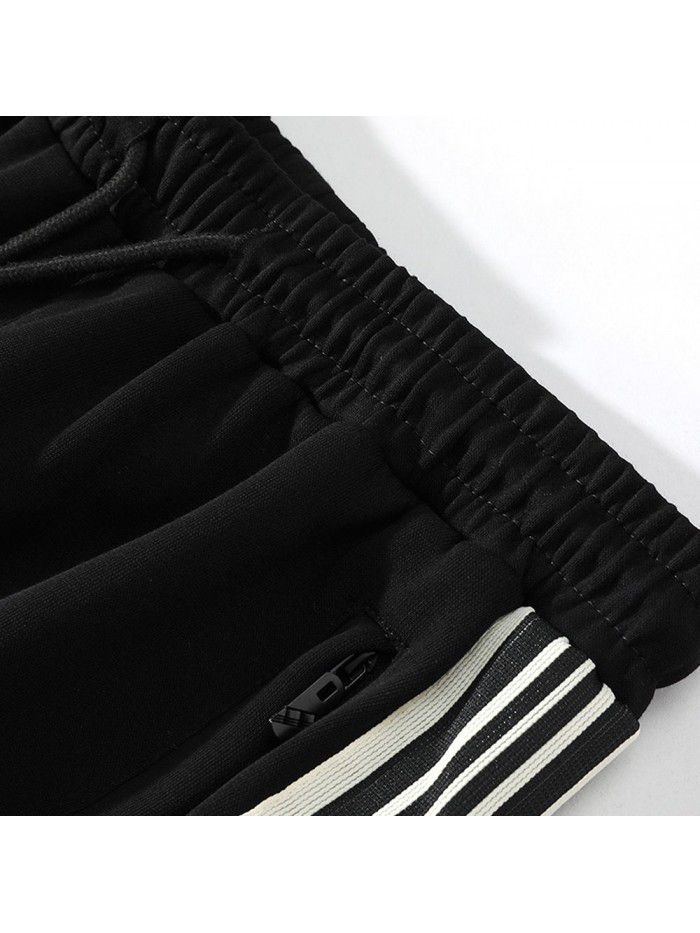 Sports Set Unisex Spring New Running Stand Neck Coat Loose Pants Casual Three Bar Two Piece Set 