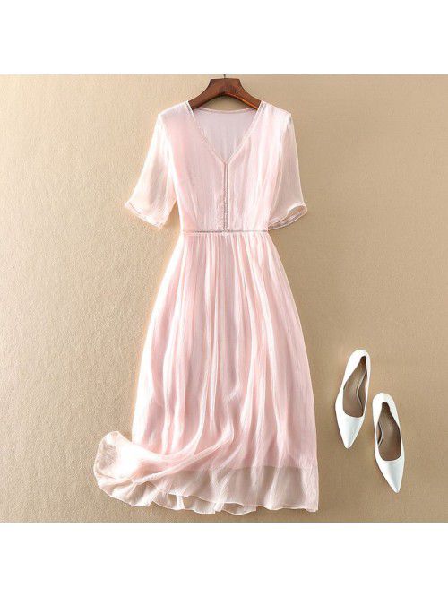 Silk Dress Women's Summer New 3/4 Sleeves Slim and...