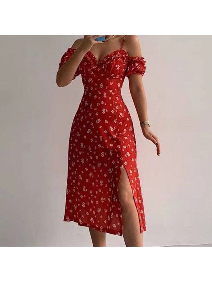 Women's New Sexy Slim Fit Midlength Dress Fragmented French Strap Dress 