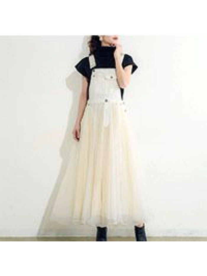 Autumn Strap Dress Japanese Spliced Mesh High Waist Dress Strap 