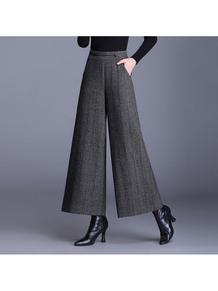 Warm woolen wide leg pants fashion new style big swing pants autumn and winter new women's casual pants high waist temperament skirt pants 