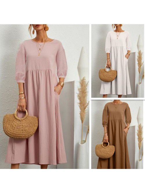 New Women's Solid Color Fashion Lantern Sleeves Lo...