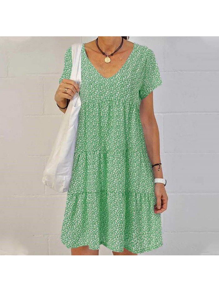 Summer New Popular Large Women's Round Neck Slim Fit Short Sleeve Dress for Women 