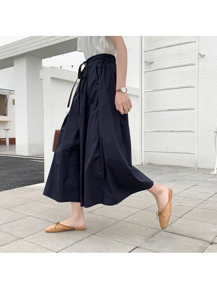 Wide leg pants, women's skirt pants, drawstring elastic waist, slimming pleated pants skirt, summer 