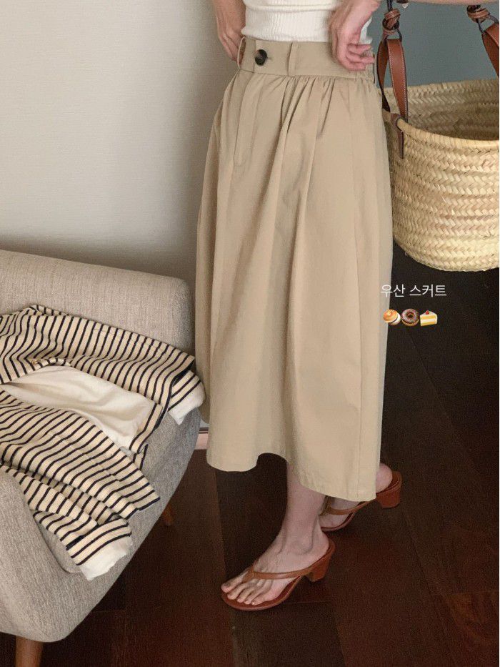 Spring New Korean Version Half Elastic Waist Umbrella Skirt High Waist Slim Solid A-line Mid length Half length Skirt for Women 