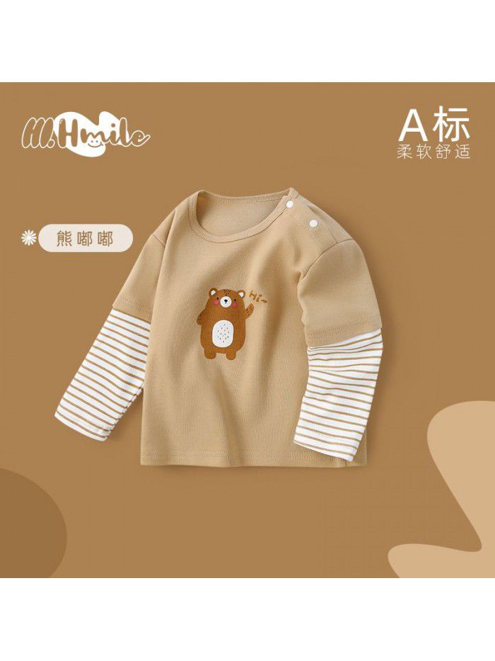 Spring and Autumn Children's Long Sleeve T-shirt All Cotton Baby Top Baby Clothing Bottom Shirt Baby Clothing Children's Clothing 