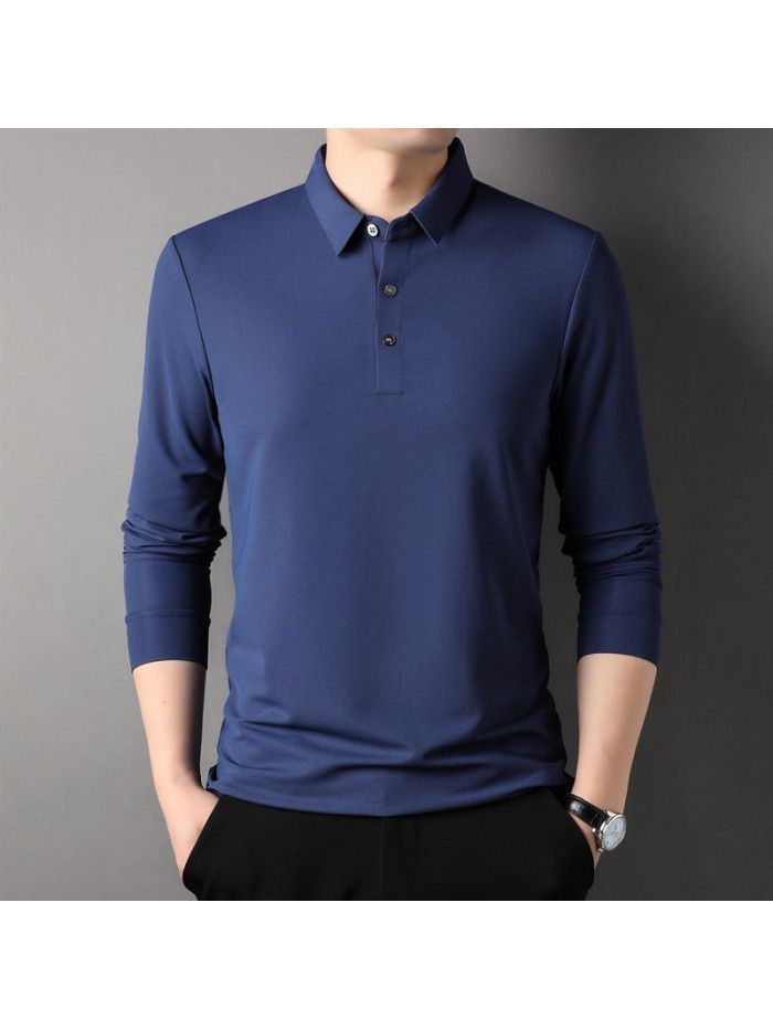 New T-shirt Spring and Autumn Men's Polo Shirt Middle aged Polo Collar Long Sleeve Fashion Men's Top 