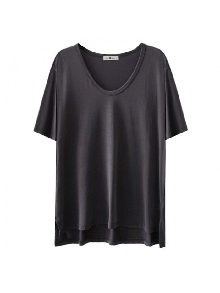 Basic solid V-neck short sleeved T-shirt for female students Summer loose bottomed shirt for slimming top trend 