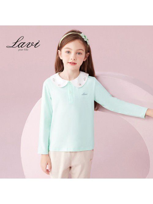 Spring New T-shirt Long Sleeve Girls' Polo Top Med...