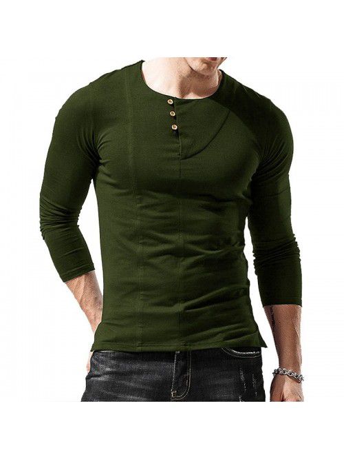 Long sleeved round neck T-shirt Men's bottom shirt...