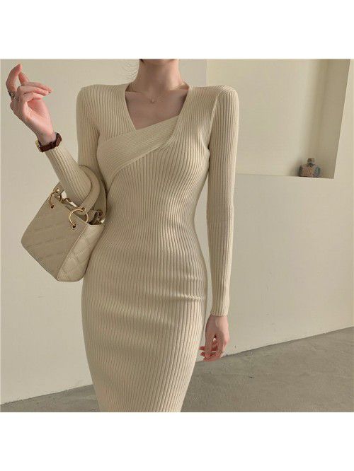 Autumn and Winter Cored Yarn Knitted Long Sleeve D...