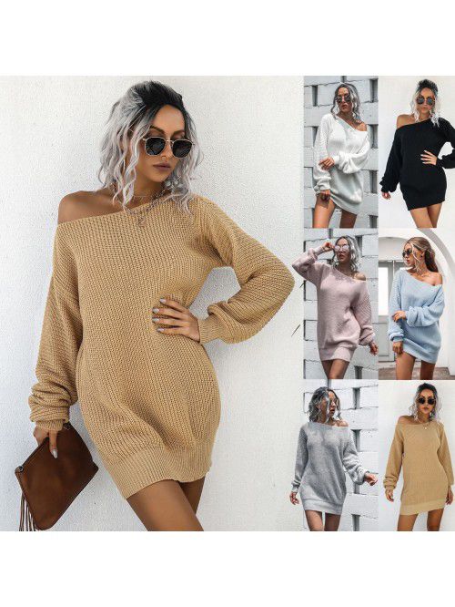 Women's autumn and winter dress casual off shoulde...