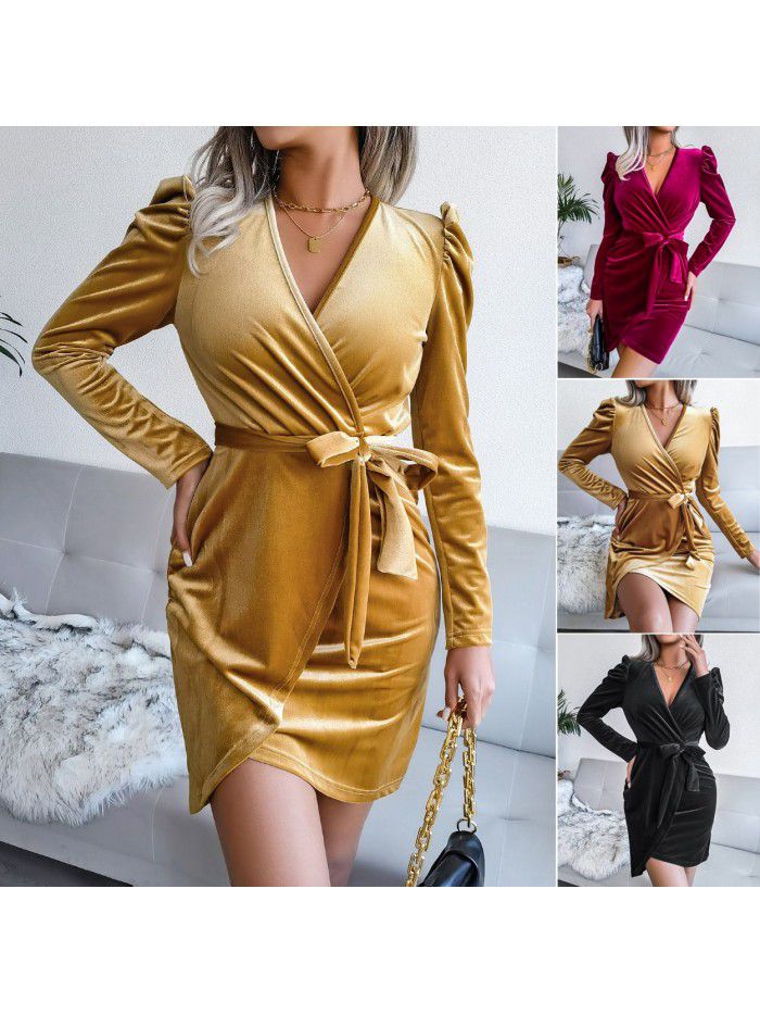 Sexy Velvet Wrap Hip Skirt Evening Dress Dress Women's Dress 