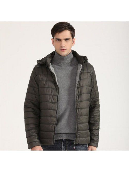 Autumn and winter hooded solid color men's cotton ...