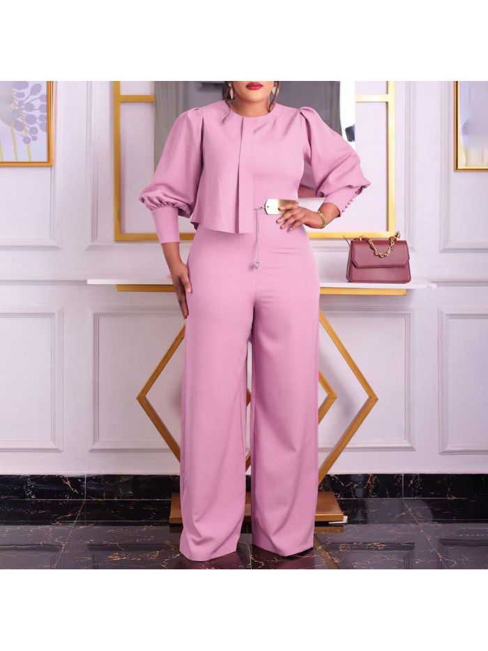 Spring New Long Sleeve Casual Fashion Wide Leg Large Jumpsuit 