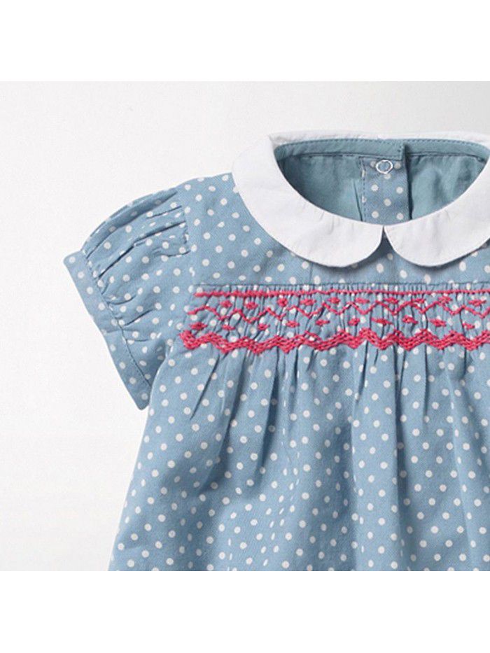 Summer New Girls' Dress Short Sleeve Cotton Polka Dot Printed Kids' Dress 
