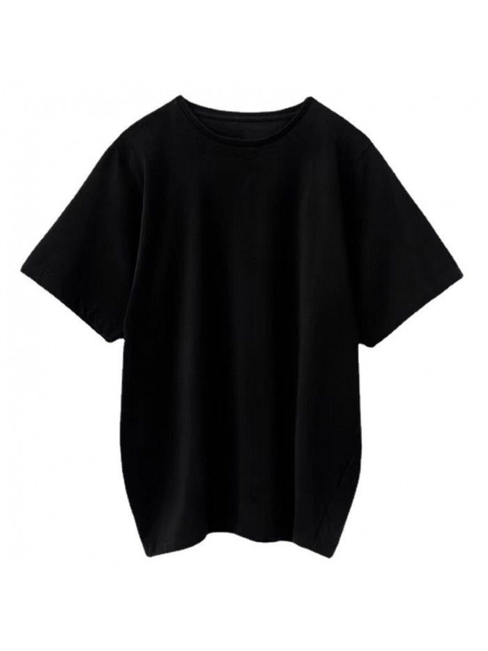 Spring/Summer Loose Solid T-shirt Round Neck Casual Fashion Silhouette Short Sleeve T-shirt Top Female 