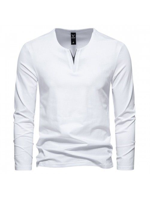 Autumn New Men's Fashion Henley T-shirt V-neck Lon...