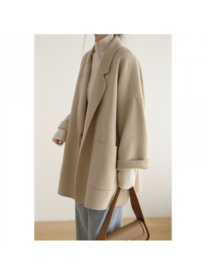 Double sided cashmere coat for women's autumn and winter new woolen small loose woolen coat
