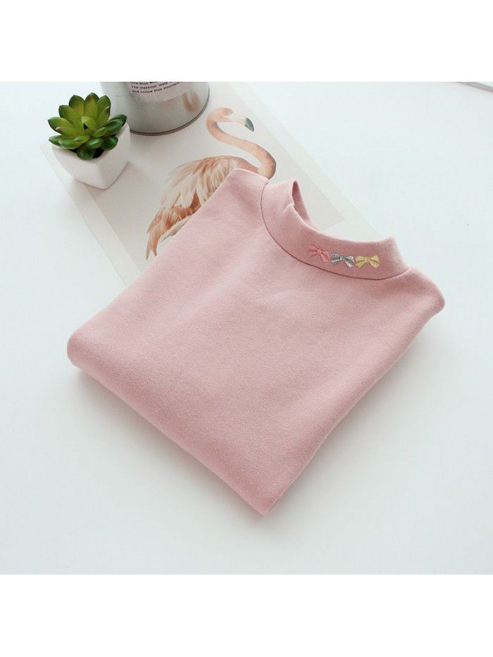 Children's cotton bottom shirt, girl's half-high neck T-shirt, medium and large children's versatility, autumn clothes, thick autumn and winter style 