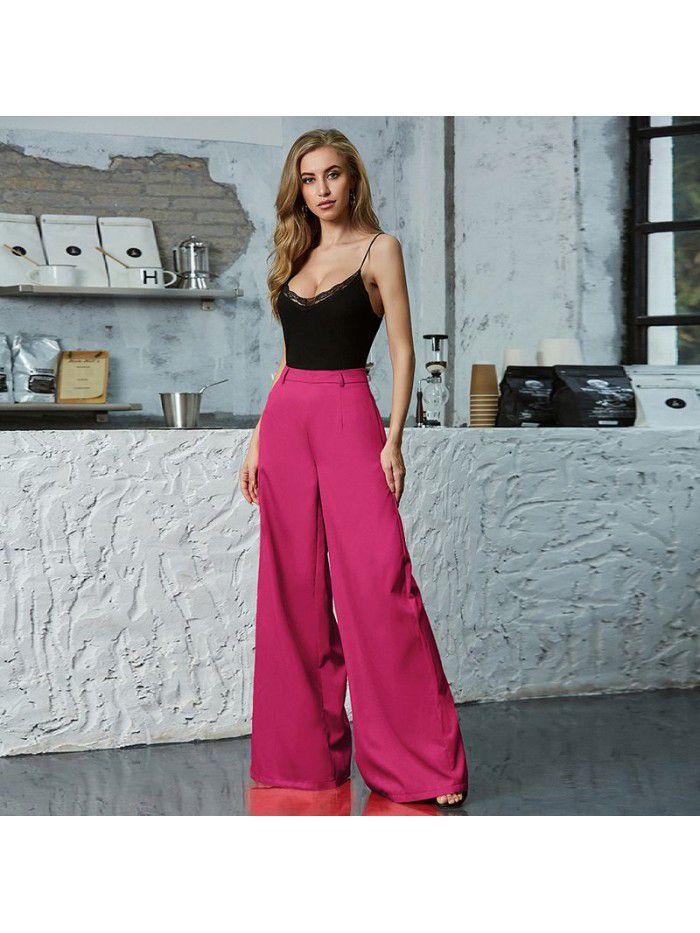 Solid color wide leg pants with a cool and sweet style for women 