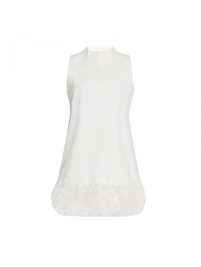 Autumn niche design feeling half high collar sleeveless solid color straight tube dress 
