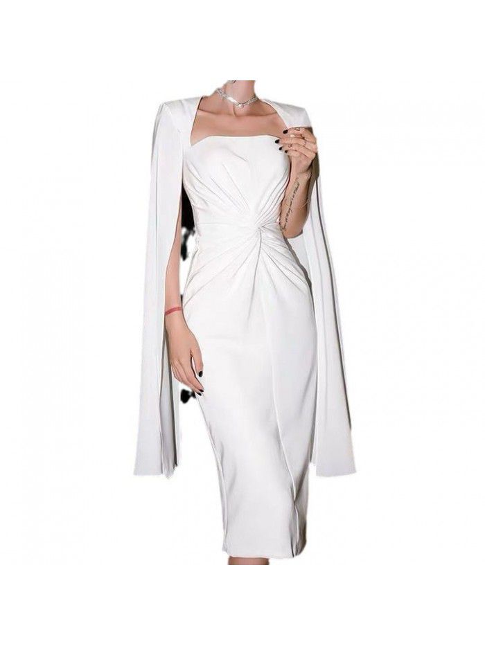 White Little Dress Autumn and Winter New Style Empress Banquet Host Temperament Short Simple and Generous Dress 