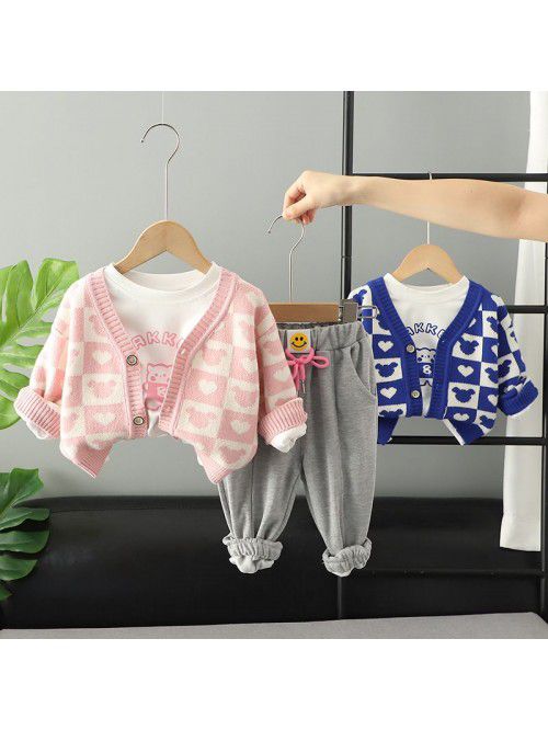 Children's autumn style girls' knitted cardigan ja...