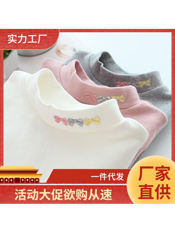 Children's cotton bottom shirt, girl's half-high neck T-shirt, medium and large children's versatility, autumn clothes, thick autumn and winter style 