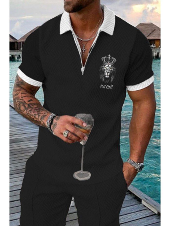 Summer New Short Sleeve Chain POLO Shirt 3D Digital Printing Men's Fashion Slim Fit POLOT Shirt 