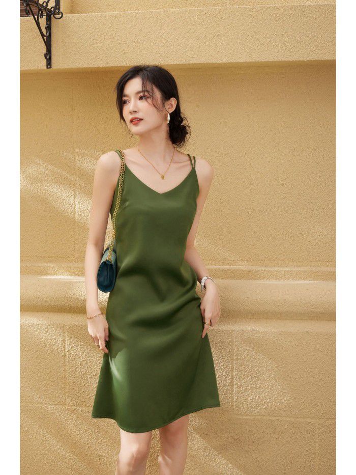 Dress Satin Mid length Dress Summer New Slim Sexy Women's Strap Dress 