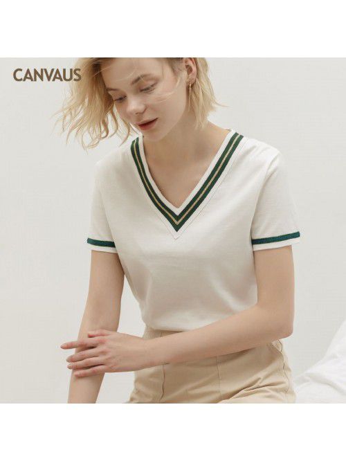 Summer New Cotton V-Neck Ribbon Loose European and...